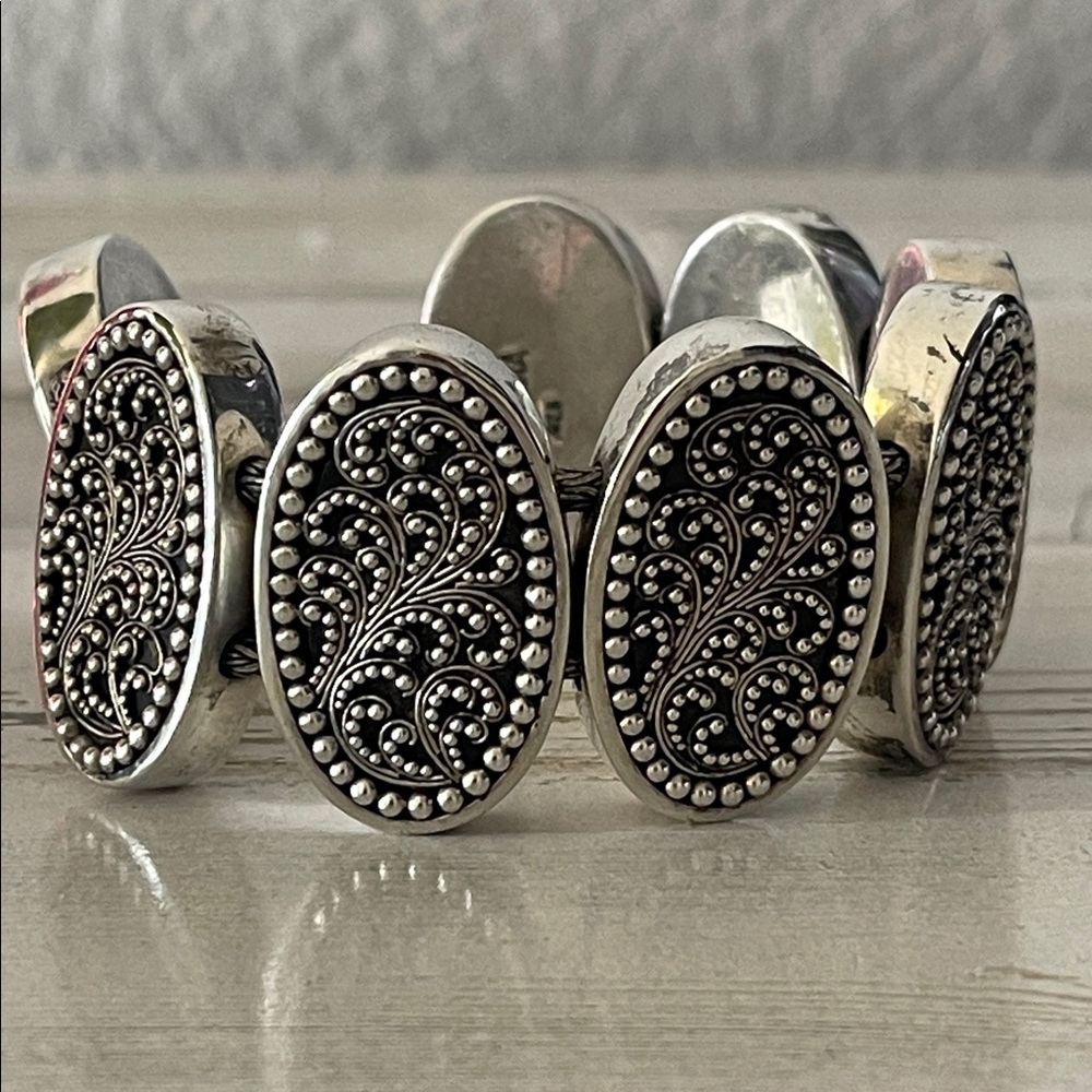 Rare Lois Hill Sterling Silver Oval Panel Statement Bracelet - Picture 3 of 11
